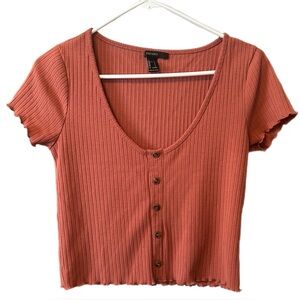 Forever 21 Women's Rust Button-Up Ribbed Top